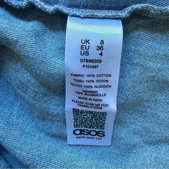 ASOS Blue Denim Jean Shirt Mini Dress Button Down Collar Long Sleeve Cotton 4 - Picture 11 of 12